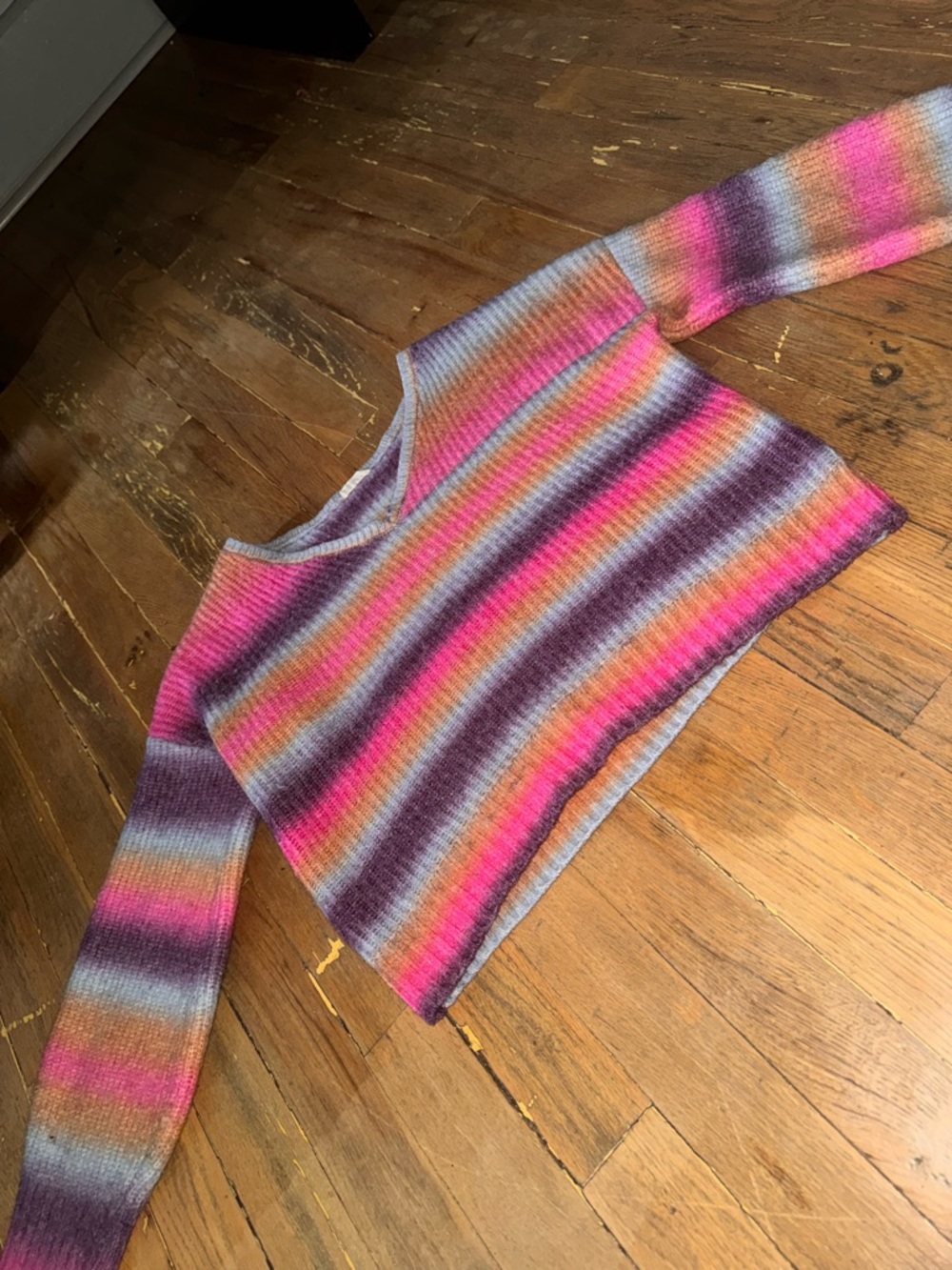 Striped Multicolor Women's Knit Sweater - Pink & Purple